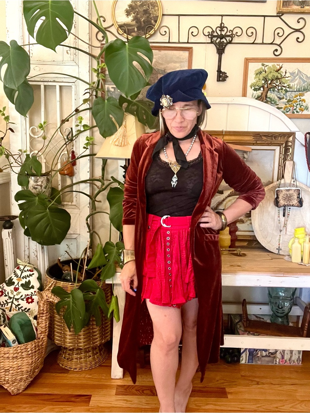 Velvet Duster by Skies are Blue Deep Copper With Pockets and Lined Size Small